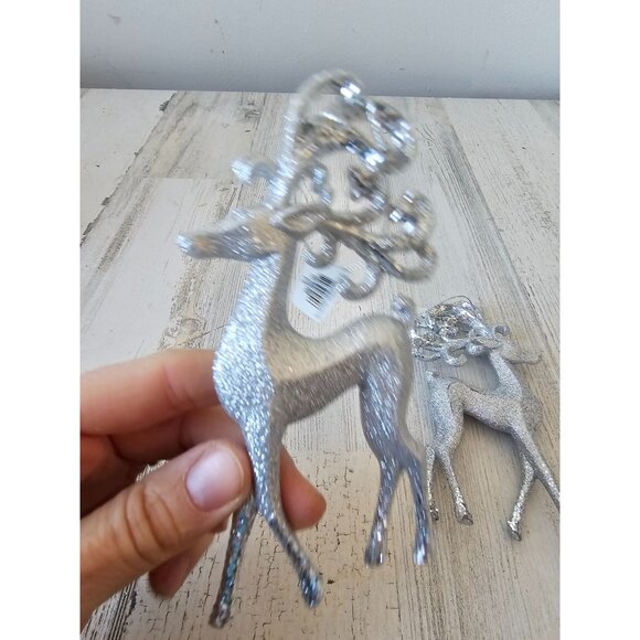 Macys Holiday Lane silver reindeer deer ornament glitter Xmas tree set - Picture 2 of 8